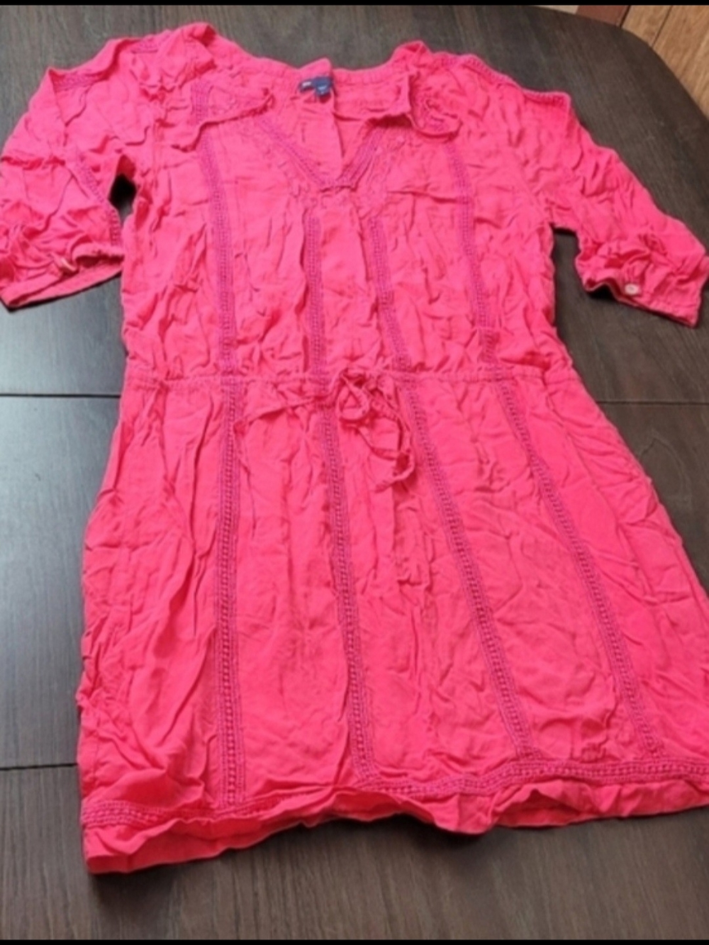 GAP Bright Pink Midi Dress with Lace Insets Small